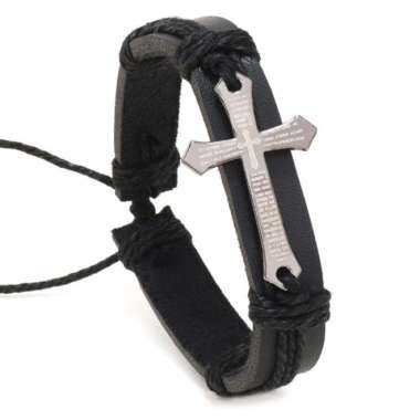 Gelang salib kulit Bracelet Doa Bapa Kami latin Salib DOA