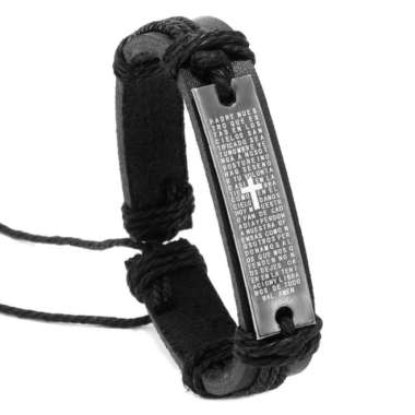 Gelang salib kulit Bracelet Doa Bapa Kami latin DOA(BLACK)