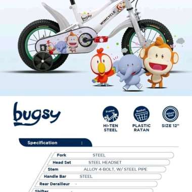 Sepeda Wim Cycle Bugsy Balita 12 Inch Sepeda Anak Baba Lili Tata white blue