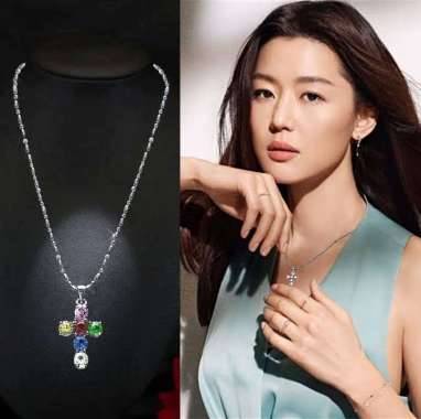 KALUNG WANITA KALUNG SALIB CRYSTAL PERAK SILVER ANTI KARAT KALUNG FASHION WANITA