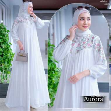 Kiukiu Aurora Dress - Gamis bordir wanita - dress bordir muslimah - Gamis Crinckle Bordir PUTIH