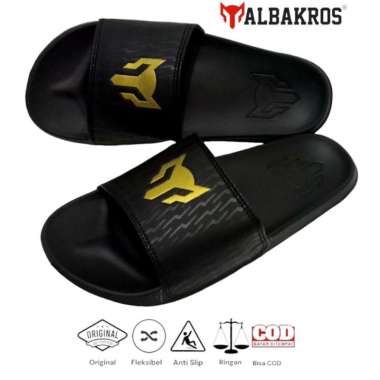 Albakros - Sandal Slipper Pria Hitam Logo Vektor Gold 39 Vektor/Gold