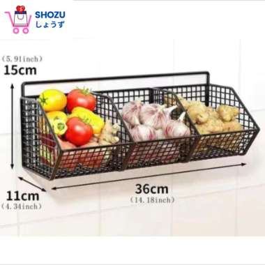 Rak Dapur Gantung Tempel Rak Penyimpanan Bawang Sayuran Rak Keranjang Dapur Besi Kokoh 3 SEKAT WHITE
