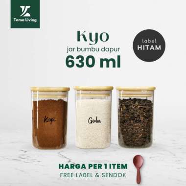 TAMA LIVING Kyo Jar Bumbu Dapur Gula Kopi Teh 630 ml Label Hitam Tempat Bumbu Toples Bumbu Dapur Jar