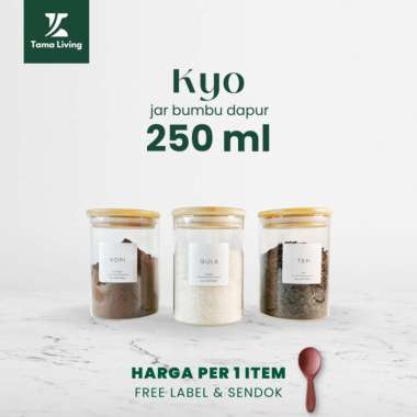 TAMA LIVING Kyo Jar Bumbu Dapur Gula Kopi Teh 250 ml Label Kotak Tempat Bumbu Toples Bumbu Dapur Jar