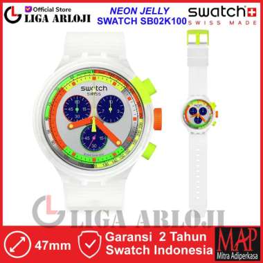SWATCH SB02K100 NEON JELLY Jam Tangan Unisex Analog Chronograph Swiss Made Original