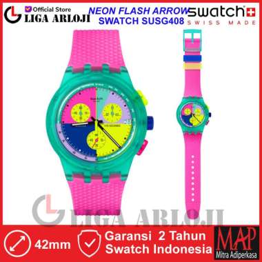 SWATCH SUSG408 NEON FLASH ARROW Jam Tangan Unisex Analog Chrono Swiss Made Original