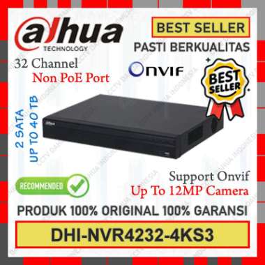 NVR Dahua 32CH ONVIF Non PoE NVR4232-4KS3 Support 2 SATA Up To 12MP Garansi