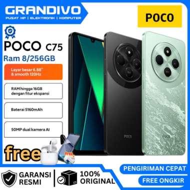 HP POCO C75 8/256GB 6/128GB GARANSI RESMI XIAOMI -GRANDIVO WARU Ram 8/256GB bonus Black