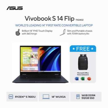 ASUS Vivobook S14 Flip TN3402YA-VIPS558M - Quiet Blue [AMD Ryzen 5 7430U / AMD Radeon Graphics / 16G