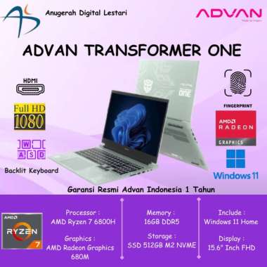 Advan Pixwar Transformers AMD Ryzen 7-6800H 16/512GB SSD Dual Fan 15.6"Inch