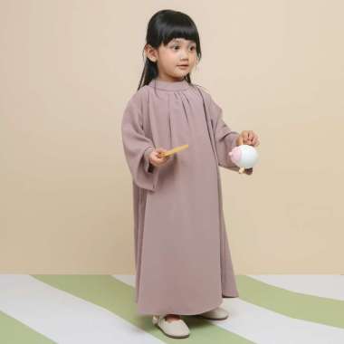 Lozy Hijab - Azura Dress Kids (Dress Anak Perempuan Bahan Katun Poliester) Grey Cream 3-4 Thn