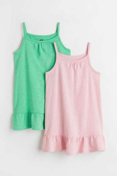 H&M Kids Nina 2Pack Cotton Dress Pink/Green Pakaian Anak (0984173005) 92