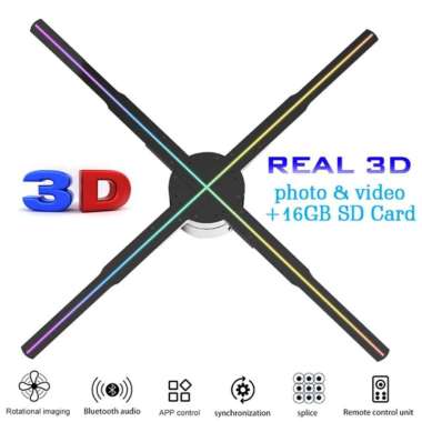 3D Hologram Fan Projector RGB Iklan Video Animasi 56cm Hitam
