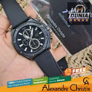 JAM TANGAN ALEXANDER CHRISTIE COLLECTION PRIA ORIGINAL FULL BLACK RUBBER STRAP AC 9601 AC 9601 AC960