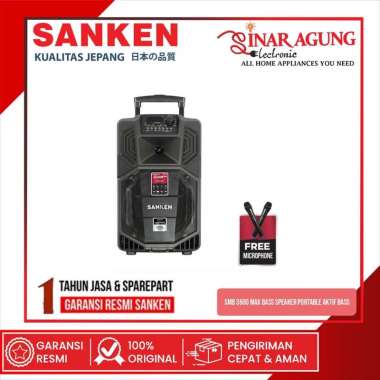 SANKEN SMB-3600 MAX-BASS SPEAKER PORTABLE AKTIF BASS KENCANG BATERAI TANAM - GARANSI RESMI - HITAM