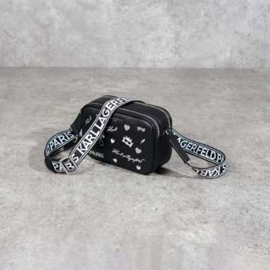 Tas KARL LAGERFELD IKONIK CHOUPETTE SHW HEART MULTI PIN BLACK CAMERA BAG 100% ORIGINAL 21X7X14CM