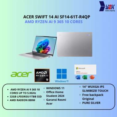 Acer Swift 14 AI SF14-61 Laptop 14" Touch, Ryzen AI 9, 32GB, 1TB SSD, Pure Silver