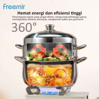 Freemir Panci Kukus 2 Susun Tutup Kaca Kukusan Stainless Steel Tebal Steamer Pot 26cm