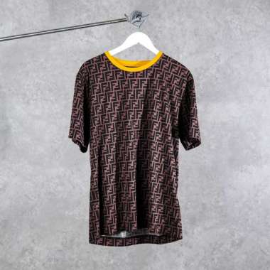 Kaos FENDI FF MONOGRAM SIGNATURE BLACK BROWN TSHIRT 100% ORIGINAL XL