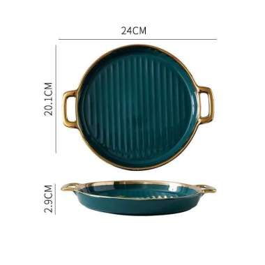 PIRING UNIK SULTAN LIST GOLD KERAMIK PINK EMERALD HIJAU PUTIH PIRING BULAT HIJAU