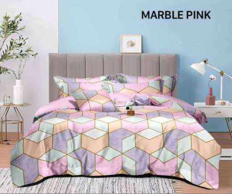 BEDCOVER SET MICROTEX DISPERSE MOTIF MARBLE PINK TINGGI SPREI 30 CM 180 X 200 T.30 CM