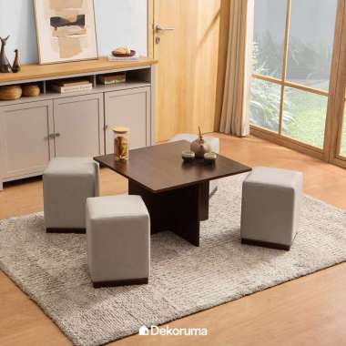 Dekoruma ASAKA Meja Tamu 5in1 (Set 1 Meja + 4 Stool) / Meja Kopi Ruang Tamu dan Bangku / Meja Kursi 