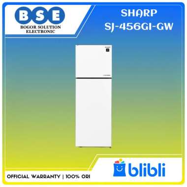 Sharp SJ-456GI-GW Inverter 329 L Shine Glass Door Kulkas Top Freezer SJ 456GI GW