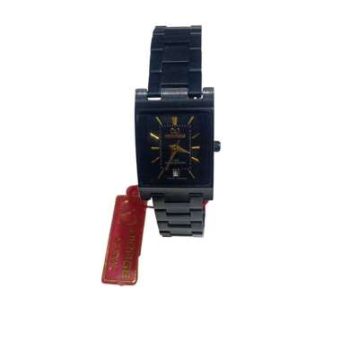 JAM TANGAN WANITA MIRAGE KOTAK M BSP7046 L TGL AKTIF TALI RANTAI HITAM STAINLESS STEEL WATER RESISTA