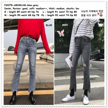 Celana Panjang Cutbray Ripped Jeans Sobek Wanita Korea Import AB436146