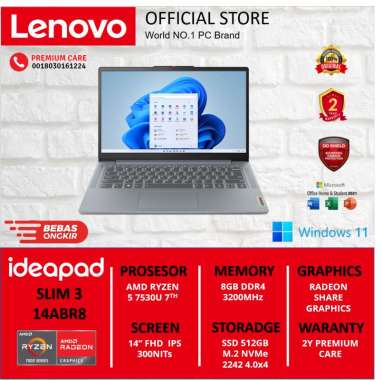 LENOVO IDEAPAD SLIM 3 14ABR8 RYZEN 5 7530U 8GB DDR4 512GB W11 OHS21
