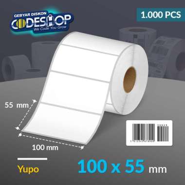 Codeshop Label Yupo 100 x 55 mm 1 Line Stiker Printer Barcode Core 1 Inch Isi 1000 Pcs Anti Sobek Ta