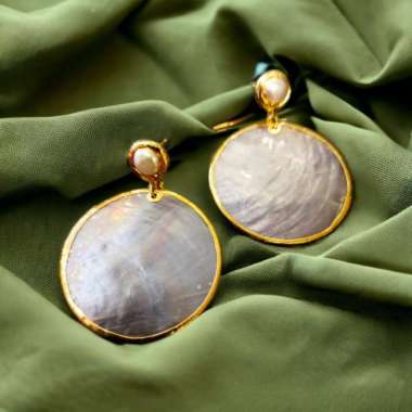 Anting Tematik Mutiara Air Tawar Asli Berbahan Perak Berbalut Emas 14K 7