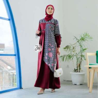 Couple Aleeya Dress Batik Couple Lebaran Couple Kondangan Muslim M Gamis Maroon