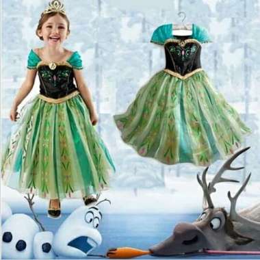 KOSTUM BAJU ANNA FROZEN HIJAU RESELLER DROPSHIP 207 - Size 120