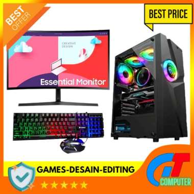 PC Gaming Fullset AMD Ryzen 5 5600G SSD 128GB lengkap LED 24 inc Keyboard Mouse GAMING CPU ONLY R5 5