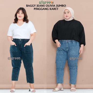 AFAREEN - Baggy Jeans Jumbo / Celana Kulot Jeans Pinggang Karet / Baggy Pants Jumbo SNOW BLACK