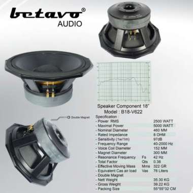 SPEAKER KOMPONEN BETAVO B18-V622 18 INCH PROFESSIONAL AUDIO - XIONSTORE