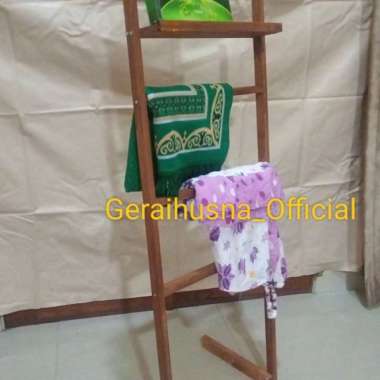 Rak Tangga Kayu Hanger Mukena Hijab Sajadah Sarung Al-Quran Kosmetik