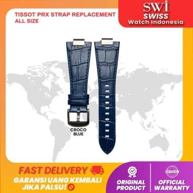 Strap Leather Tali Kulit Jam Tissot PRX Automatic Chrono Baterai Dial Croco Blue