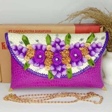 PSH Clutch Pesta Tas Wanita Fashion Dompet Croco L ungu