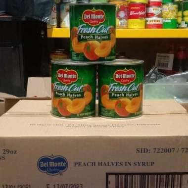 DELMONTE PEACH KALENG 825GRX12 (1KARTON) BUAH PEACH DALAM KALENG