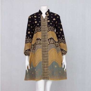 Couple Baju Batik Sarimbit Motif Abstrak Ombak JUMBO #hitam XXXL Tunik Nharu