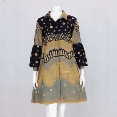 Couple Baju Batik Sarimbit Motif Abstrak Ombak JUMBO #hitam XXXL Tunik Bestari Kerah