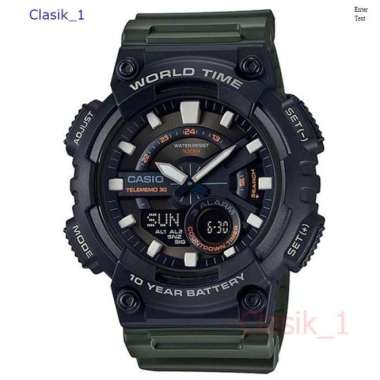 Original 100%!! CASIO AEQ-110W-3AVDF Jam Tangan Pria Hijau Army