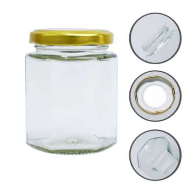 Botol Kaca Hexagonal Glass Jar Toples Madu Selai Aneka Ukuran 380ML
