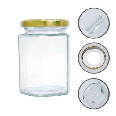 Botol Kaca Hexagonal Glass Jar Toples Madu Selai Aneka Ukuran 280ML