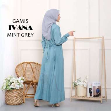 Melika - Gamis / Long Dress Polos Berkerah Dewasa Ivana IVANA MINTGREY