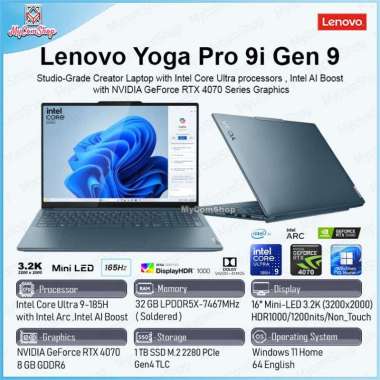 LENOVO YOGA PRO 9I GEN 9 ULTRA 9 185H 32GB RAM 1TB SSD RTX 4070 8GB 16" MINI-LED 3.2K