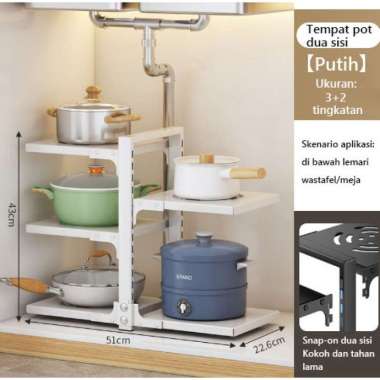 RM Rak Penyimpanan Dapur Rak Penyimpanan Panci Putih 【3+2 susun】